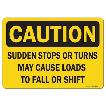 Signmission OSHA Caution, 3.5" Width, Decal, 3.5" W, 5" L, Landscape, Sudden Stops OS-CS-D-35-L-19243